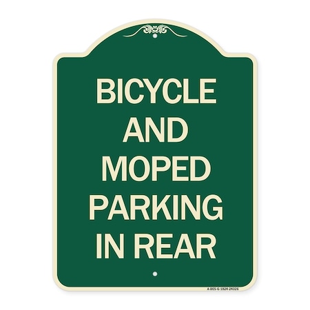 Signmission Bicycle and Moped Parking in Rear Heavy-Gauge Aluminum Architectural Sign, 24" x 18", G-1824-24326 A-DES-G-1824-24326